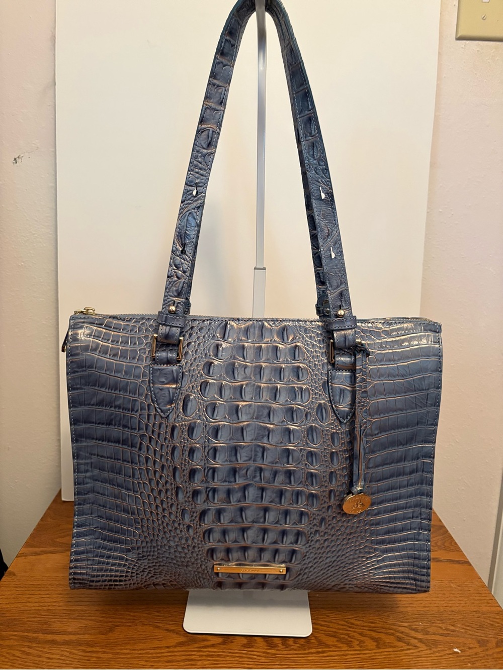 Brahmin Medium Asher Tote Bag - Blue Crocodile Embossed Leather